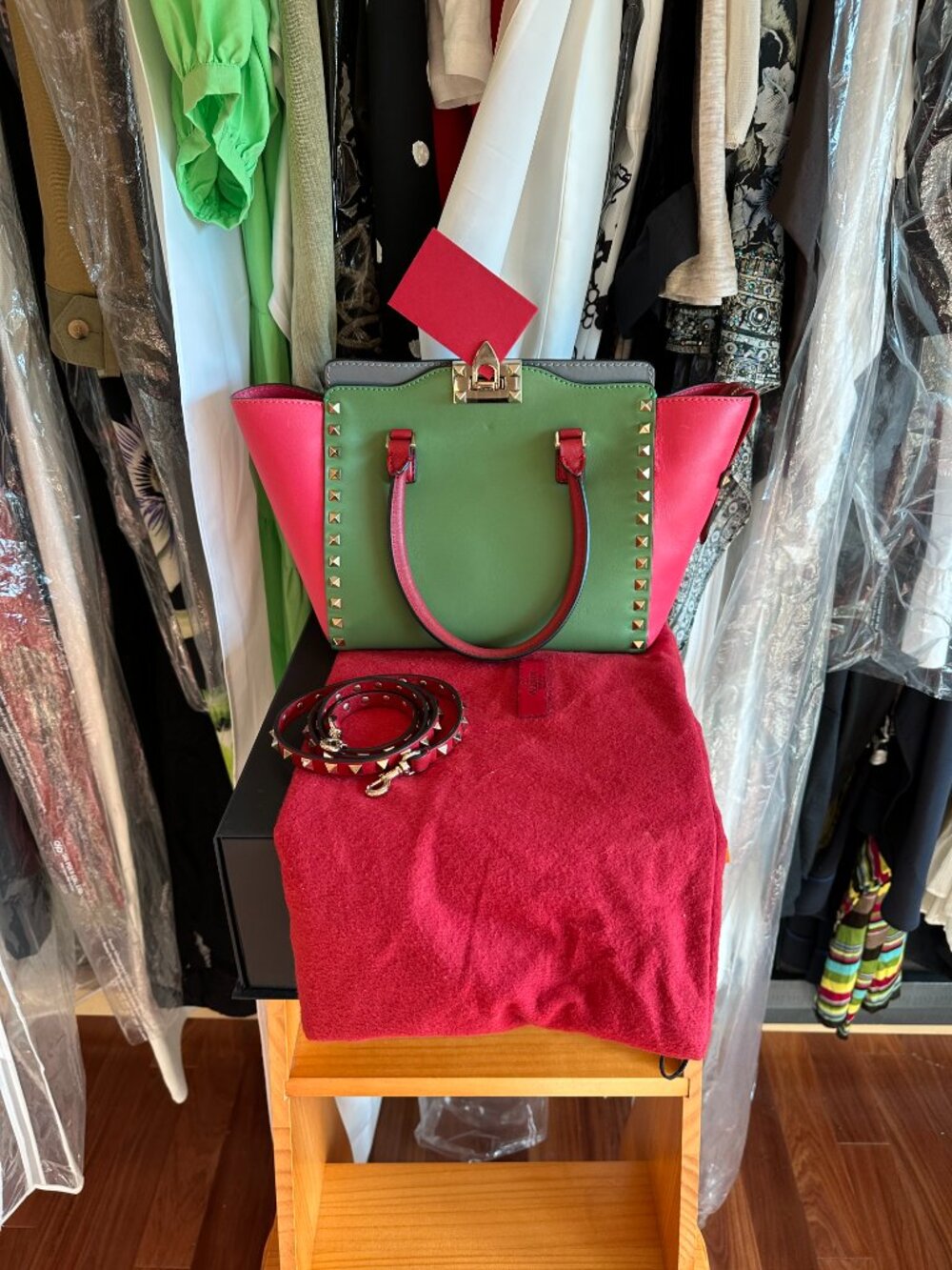 Valentino Color blocked Leather Rockstud Tote